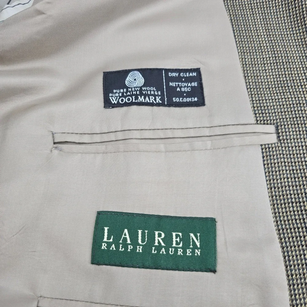 Lauren Ralph Lauren Blazer Mens Wool Micro Houndstooth Tan Olive 50L